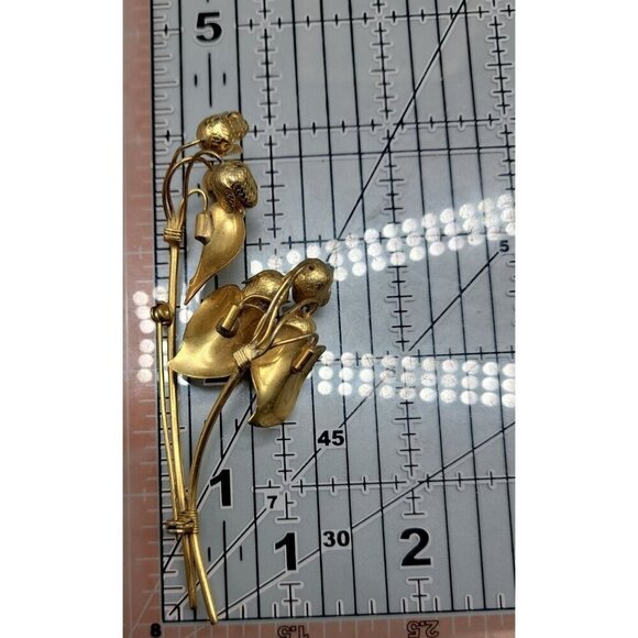 Large Flower Brooch Gold Plated Stemmed Floral Vinatge Large Pin - Picture 6 of 7